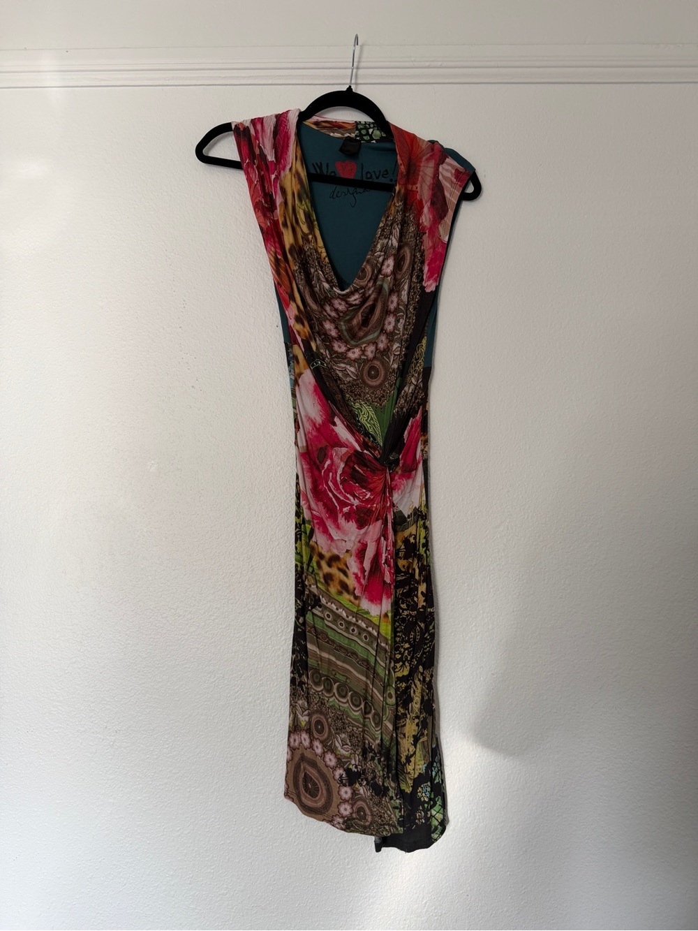Desigual sleeveless Multicolor Printed Draped Chemise Midi Dress y2k - Picture 2 of 6
